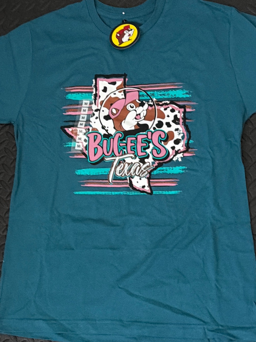 NWT Buc-ee's Texas Graphic Tee in Teal with Pink & Turquoise